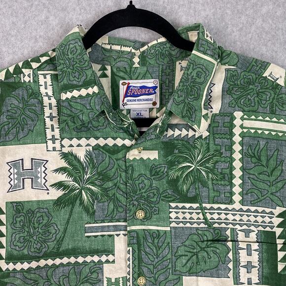 Reyn Spooner Hawaiian Shirt Mens XL University of Hawaii Short Sleeve Button Up - Picture 3 of 7